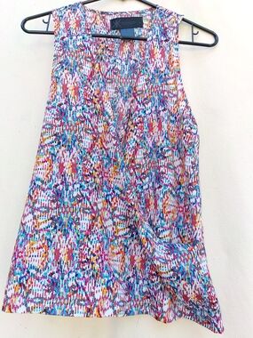 Kardashian Kollection Multicolor Printed Sleeveless Blouse - Pink, Blue, Gold